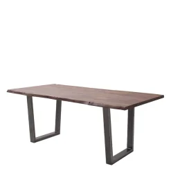 Wohnen Braune Möbel|Naturholzmöbel*Naturkanten-Esstisch mit Trapezgestell - Lausio