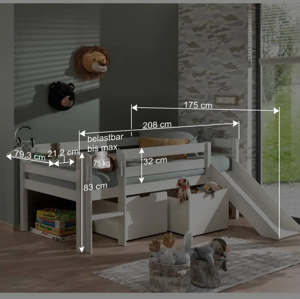 Kinder Wohnen Niedriges Spielbett mit Rutsche - Epiros