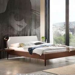 Wohnen Braune Möbel|Betten*Nussbaum Doppelbett mit Stoff Kopfteil - Filippo