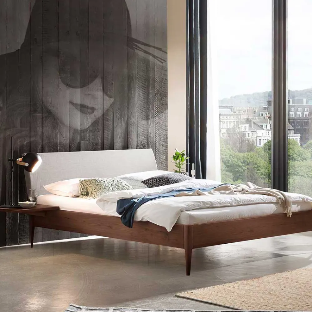 Wohnen Braune Möbel|Betten*Nussbaum Doppelbett mit Stoff Kopfteil - Filippo