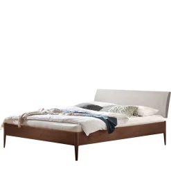 Wohnen Braune Möbel|Betten*Nussbaum Doppelbett mit Stoff Kopfteil - Filippo