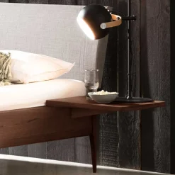 Wohnen Braune Möbel|Betten*Nussbaum Doppelbett mit Stoff Kopfteil - Filippo