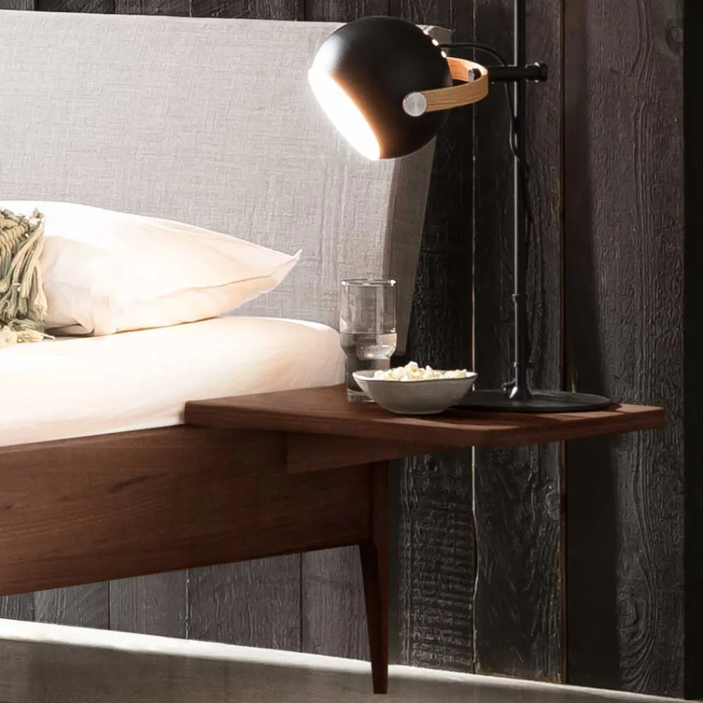 Wohnen Braune Möbel|Betten*Nussbaum Doppelbett mit Stoff Kopfteil - Filippo