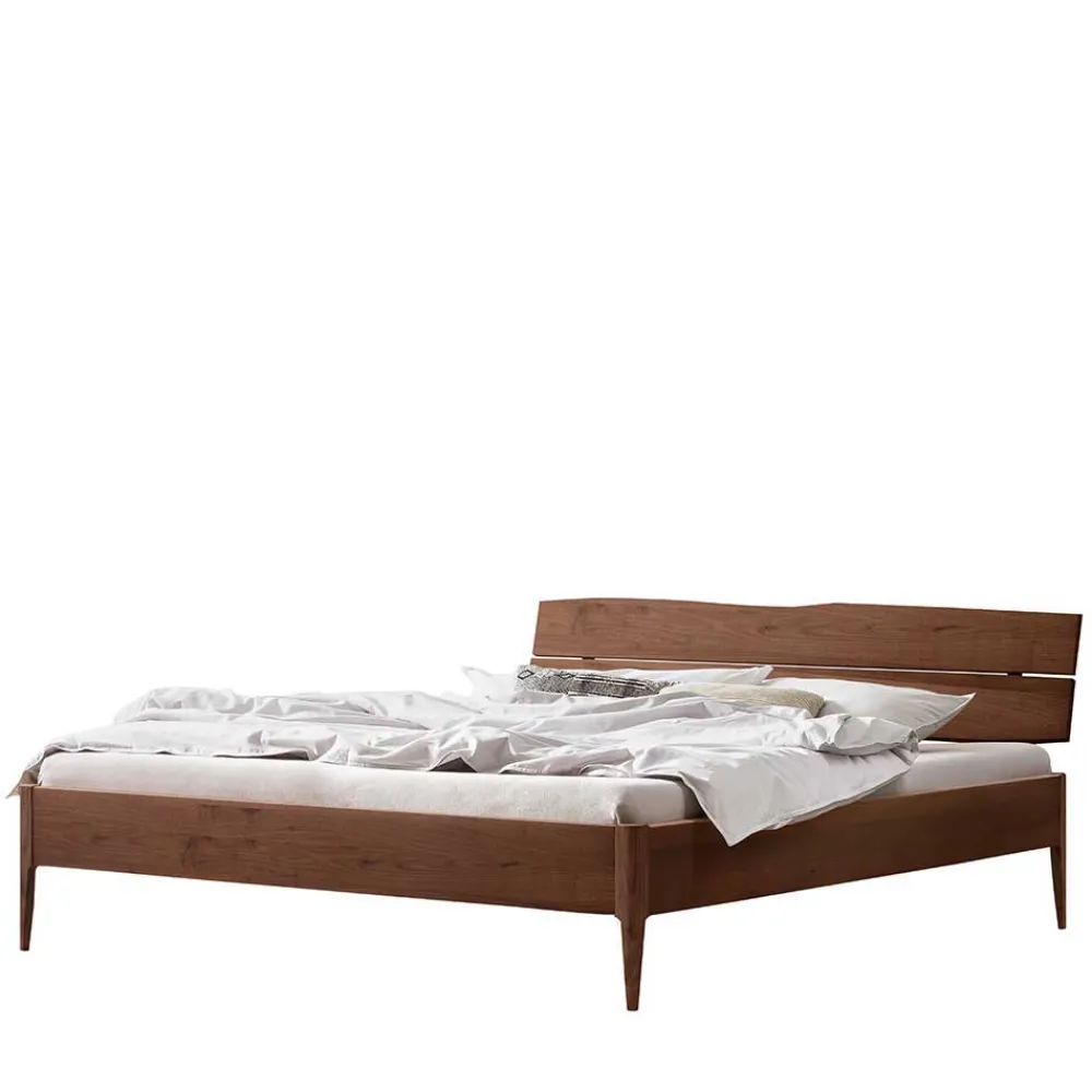 Wohnen Braune Möbel*Nussbaum Holzbett mit Baumkante Kopfteil - Elegatos
