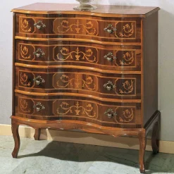 Wohnen Nussbaumfarbene Kommode mit Intarsien Agosto mit 4 Schubladen