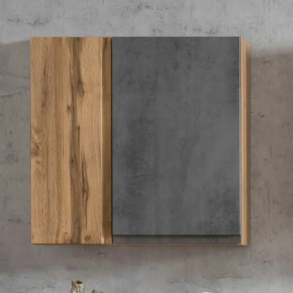 Wohnen Oberschrank fürs Bad in Wildeiche & Beton - Mia