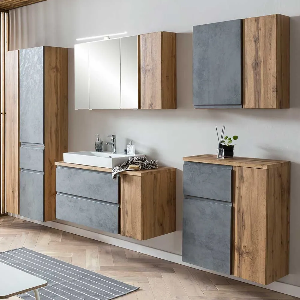 Wohnen Oberschrank fürs Bad in Wildeiche & Beton - Mia