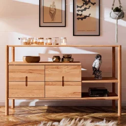 Wohnen Naturholzmöbel|Massivholzmöbel*Offenes Designregal mit zwei Fächern - Indrya