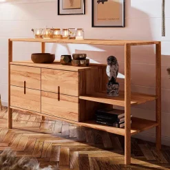 Wohnen Naturholzmöbel|Massivholzmöbel*Offenes Designregal mit zwei Fächern - Indrya