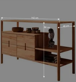 Wohnen Naturholzmöbel|Massivholzmöbel*Offenes Designregal mit zwei Fächern - Indrya