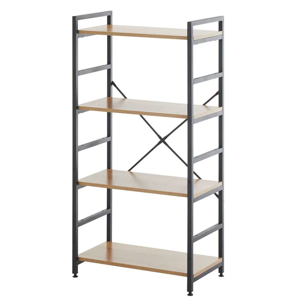 Wohnen Offenes Standregal in Wildeiche und Schwarz - Lacuva