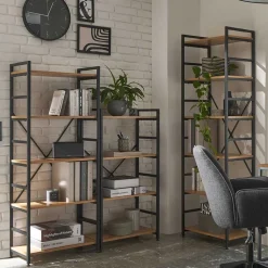 Wohnen Offenes Standregal in Wildeiche und Schwarz - Lacuva