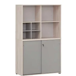 Wohnen Office Schrank in Eiche Hell & Platingrau - Lakes