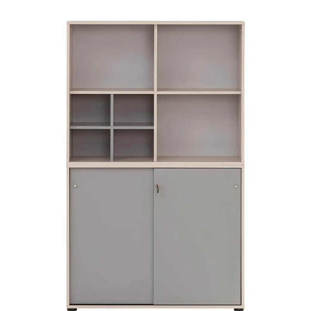 Wohnen Office Schrank in Eiche Hell & Platingrau - Lakes