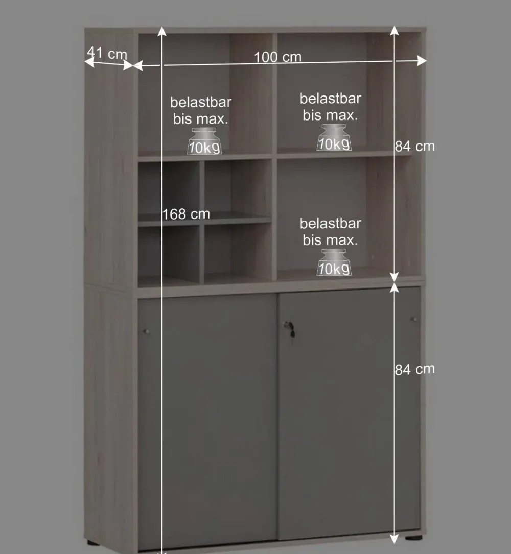 Wohnen Office Schrank in Eiche Hell & Platingrau - Lakes