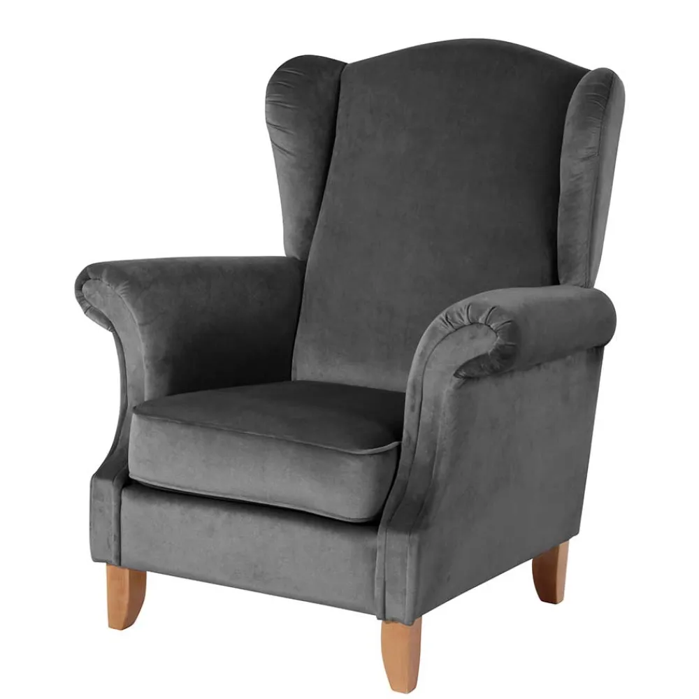 Wohnen Sessel & Hocker|Sessel*Ohrenbackensessel aus Samtvelours Anthrazit - Nikic