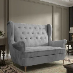 Wohnen Sofas|Sofa*Ohrensofa in Hellgrau Samtbezug - Renero