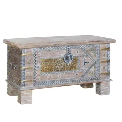 Wohnen Orient Design Truhe in Antikweiß mit Bronze - Abraham