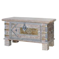 Wohnen Orient Design Truhe in Antikweiß mit Bronze - Abraham