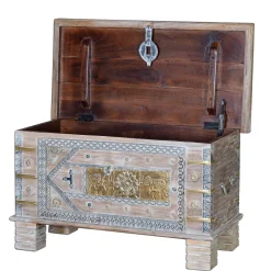 Wohnen Orient Design Truhe in Antikweiß mit Bronze - Abraham