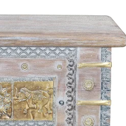 Wohnen Orient Design Truhe in Antikweiß mit Bronze - Abraham