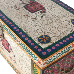 Wohnen Orientalische Möbel|Holztruhen*Orient Design Truhe in Bunt mit Elefanten Motiv - Branle