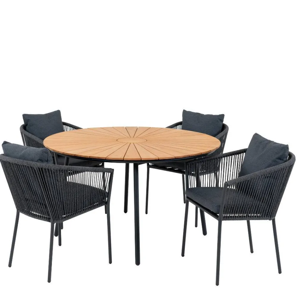 Wohnen Schwarze Möbel|Rattanmöbel*Outdoor Essgruppe im modernen Stil - Farmer (fünfteilig)