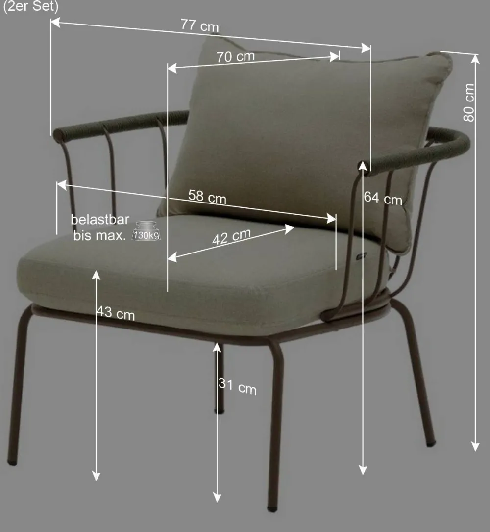 Wohnen Rattanmöbel|Rattan-Gartenmöbel*Outdoor Sessel aus braunem Metall - Ragusca (2er Set)