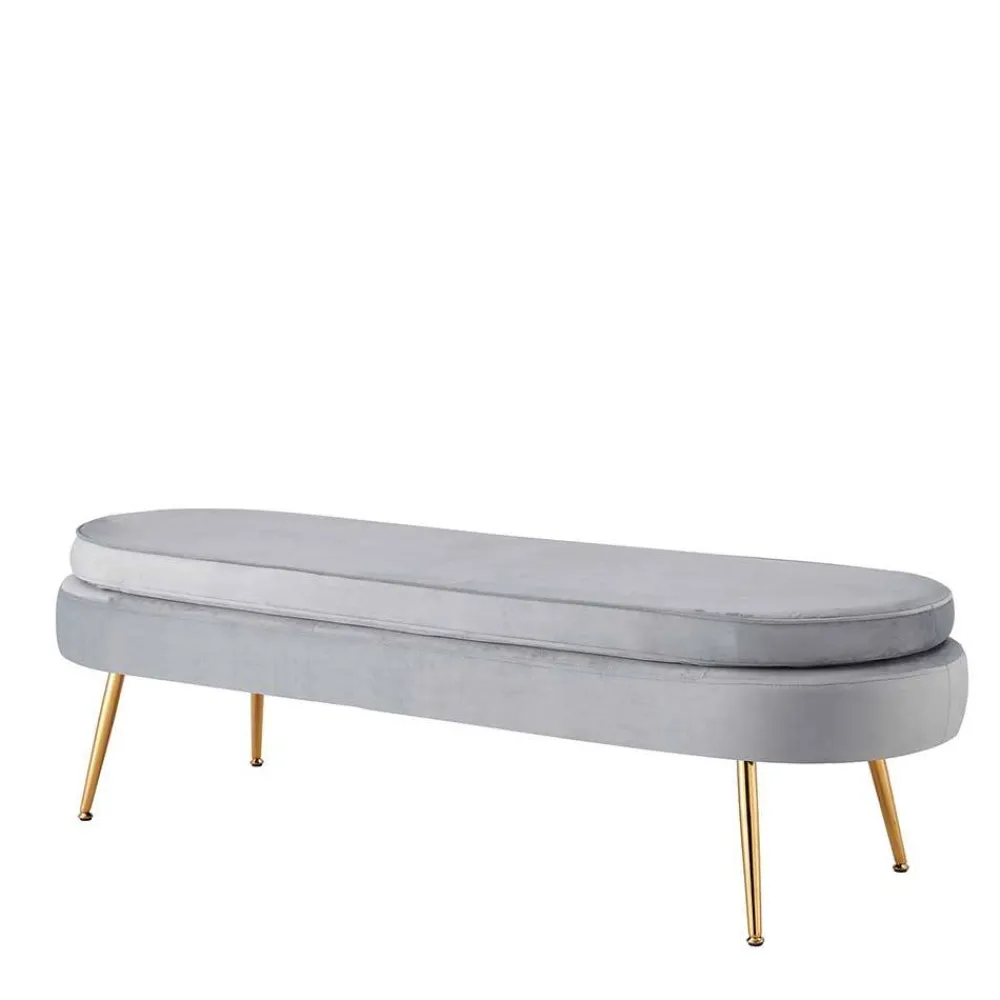Wohnen Esszimmerbänke|Sitzbank*Ovale Bettbank in Hellgrau Samtstoff - Baily