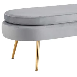 Wohnen Esszimmerbänke|Sitzbank*Ovale Bettbank in Hellgrau Samtstoff - Baily