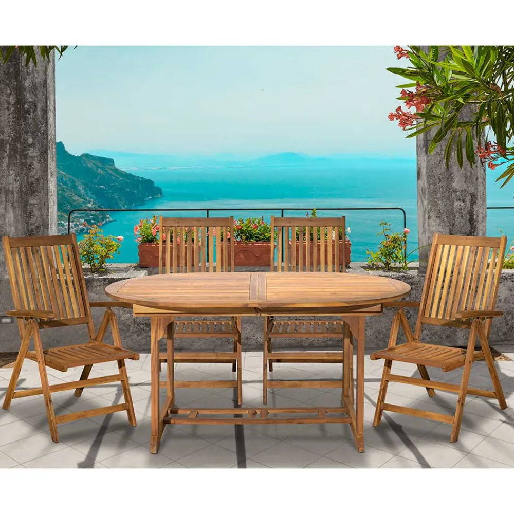 Wohnen Sitzgruppe|Balkonmöbel*Ovale Gartentisch Gruppe für vier Personen - Nevuz (fünfteilig)