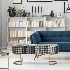 Wohnen Schwarze Möbel|Weiße Möbel*Ovale Polsterbank mit Hahnentritt Muster - Gasilia