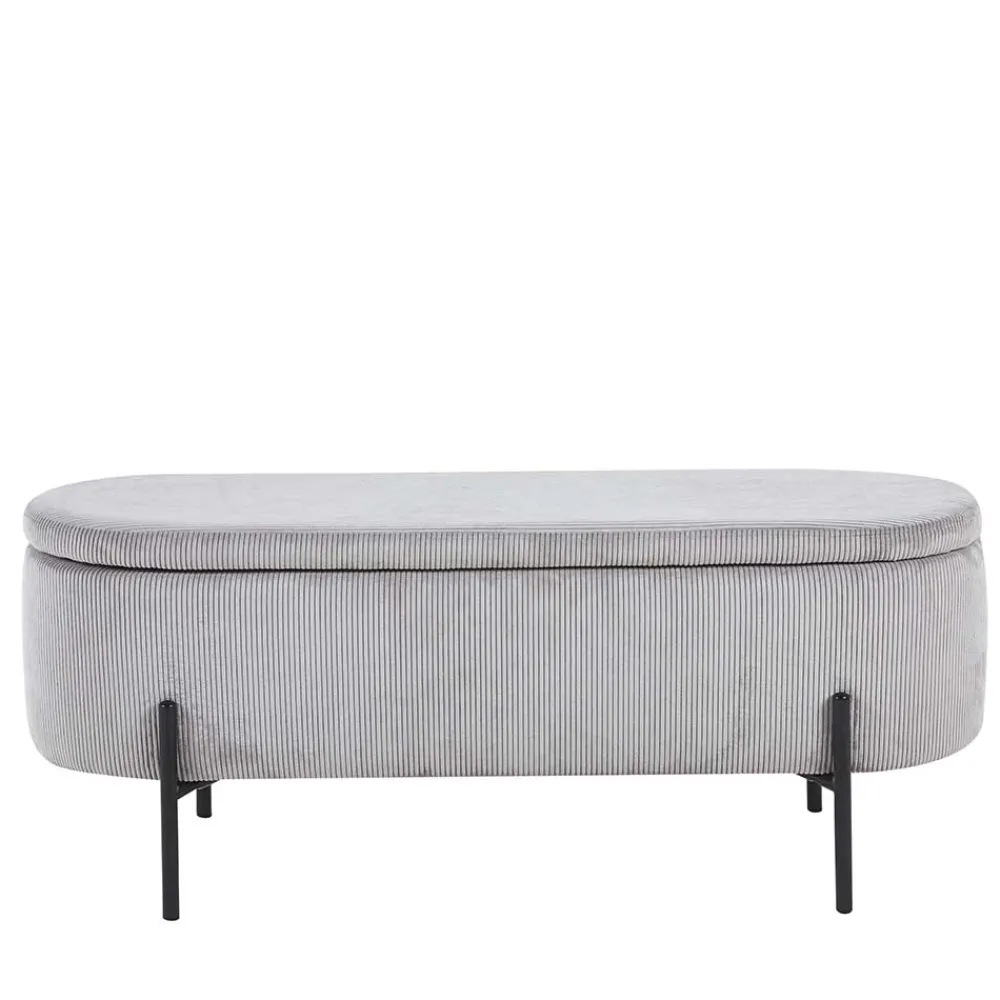 Wohnen Ovale Truhenbank mit Cord Bezug in Hellgrau - Marcez
