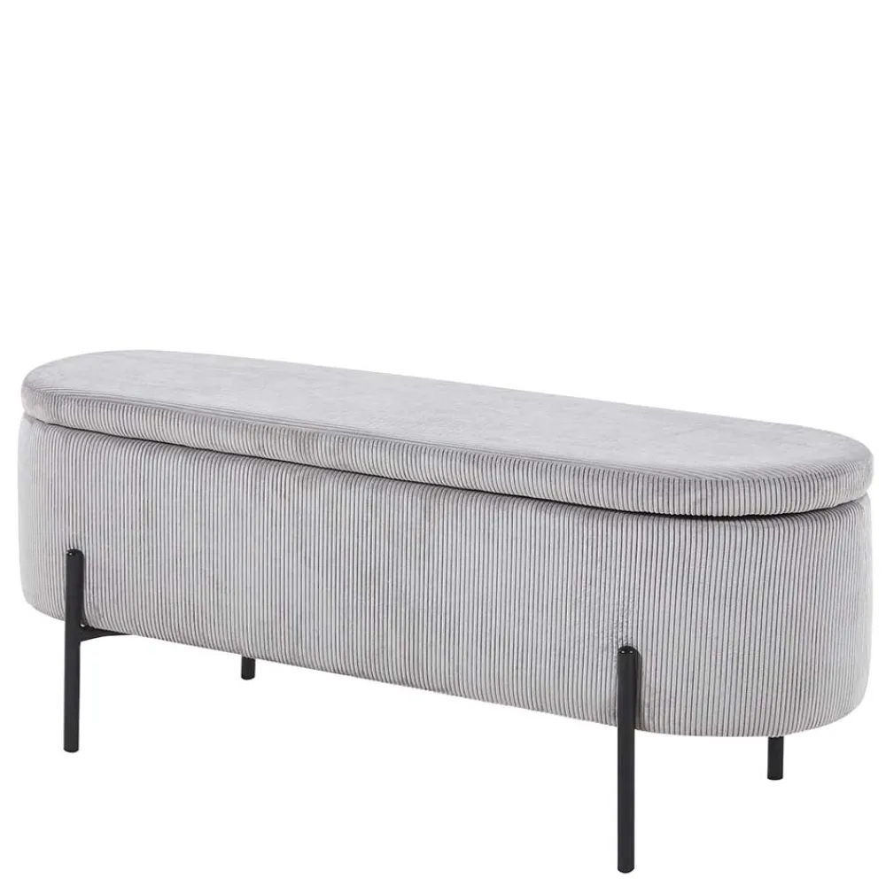 Wohnen Ovale Truhenbank mit Cord Bezug in Hellgrau - Marcez