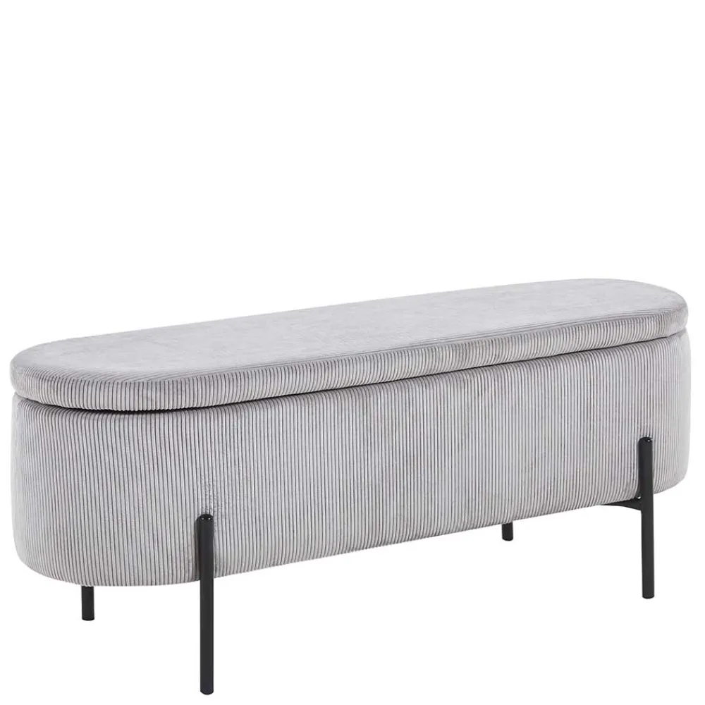 Wohnen Ovale Truhenbank mit Cord Bezug in Hellgrau - Marcez