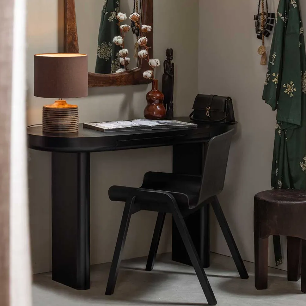 Kinder Wohnen Ovaler Design Schreibtisch in Schwarz Holzoptik - Belinda