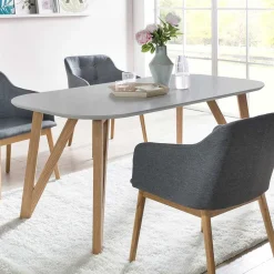Wohnen Skandinavische Möbel*Ovaler Esszimmer Esstisch in Grau & Eichefarben - Mevyda