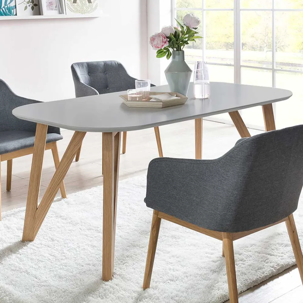 Wohnen Skandinavische Möbel*Ovaler Esszimmer Esstisch in Grau & Eichefarben - Mevyda
