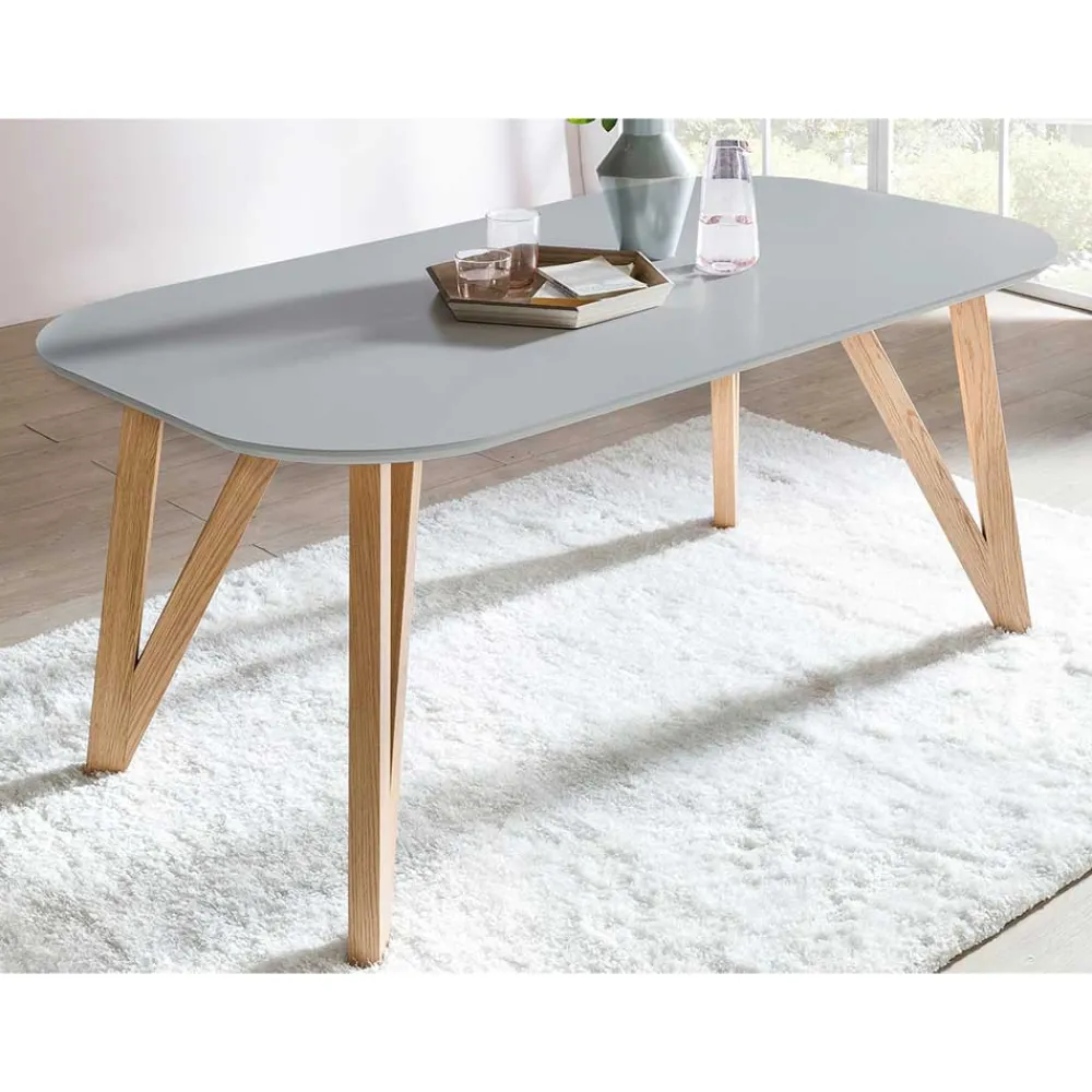 Wohnen Skandinavische Möbel*Ovaler Esszimmer Esstisch in Grau & Eichefarben - Mevyda