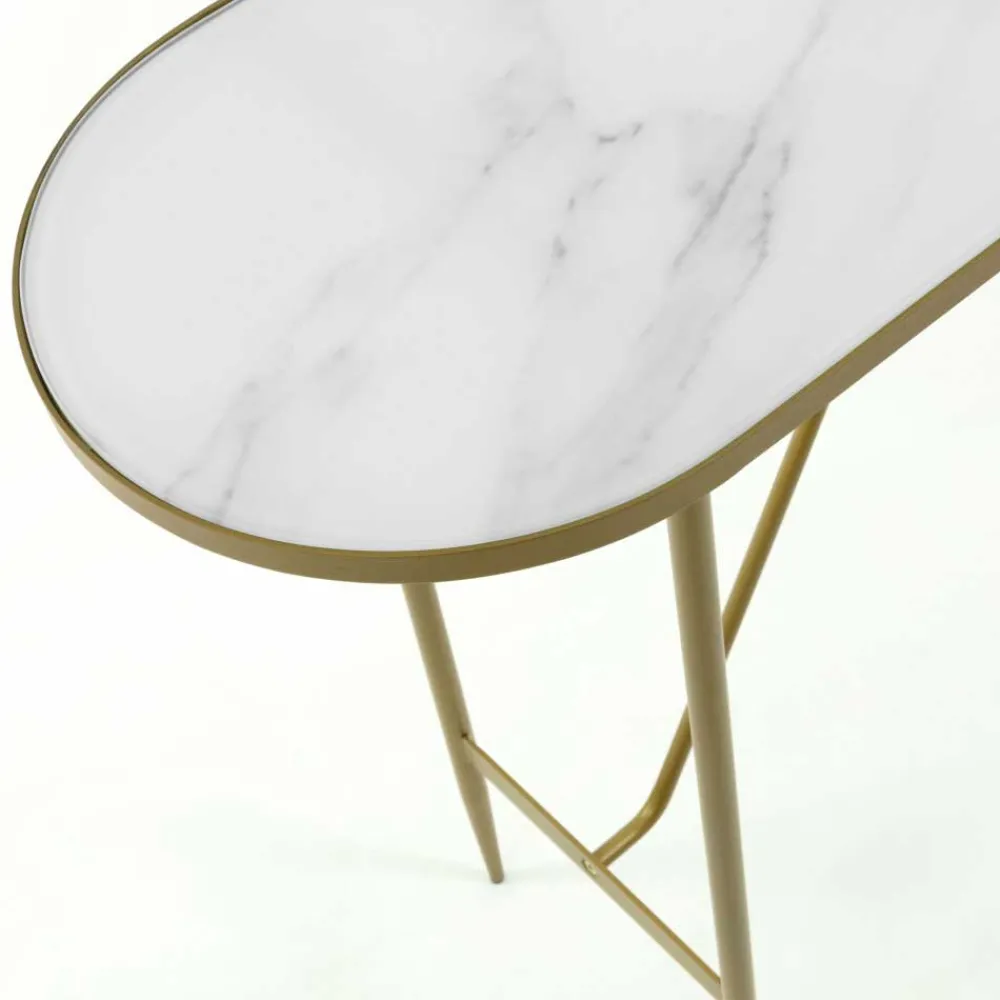 Wohnen Glasmöbel|Retro Möbel*Ovaler Konsolentisch mit Glas Marmoroptik - Bremona