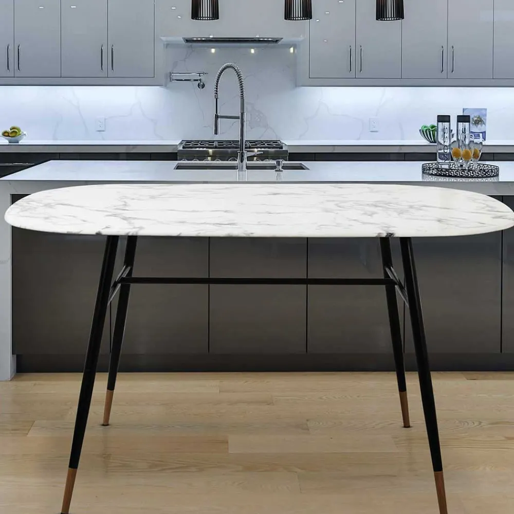 Wohnen Ovaler Retro Esstisch in Marmoroptik - Little