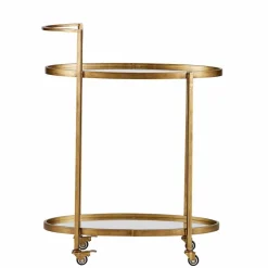 Wohnen Servierwagen|Couchtisch*Ovaler Serviertisch Burina auf Rollen in Messing mit Glas