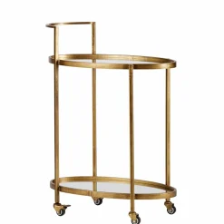 Wohnen Servierwagen|Couchtisch*Ovaler Serviertisch Burina auf Rollen in Messing mit Glas