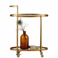 Wohnen Servierwagen|Couchtisch*Ovaler Serviertisch Burina auf Rollen in Messing mit Glas
