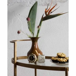 Wohnen Servierwagen|Couchtisch*Ovaler Serviertisch Burina auf Rollen in Messing mit Glas