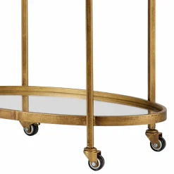 Wohnen Servierwagen|Couchtisch*Ovaler Serviertisch Burina auf Rollen in Messing mit Glas