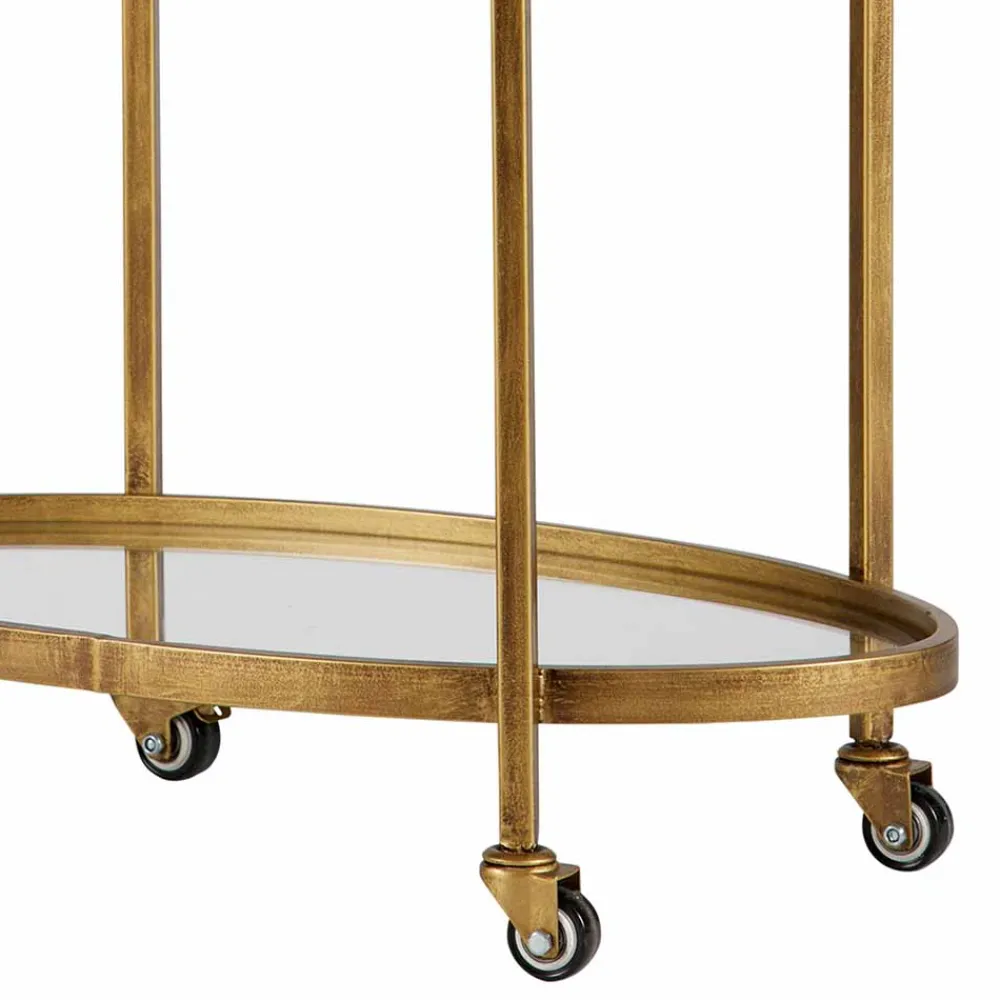 Wohnen Servierwagen|Couchtisch*Ovaler Serviertisch Burina auf Rollen in Messing mit Glas