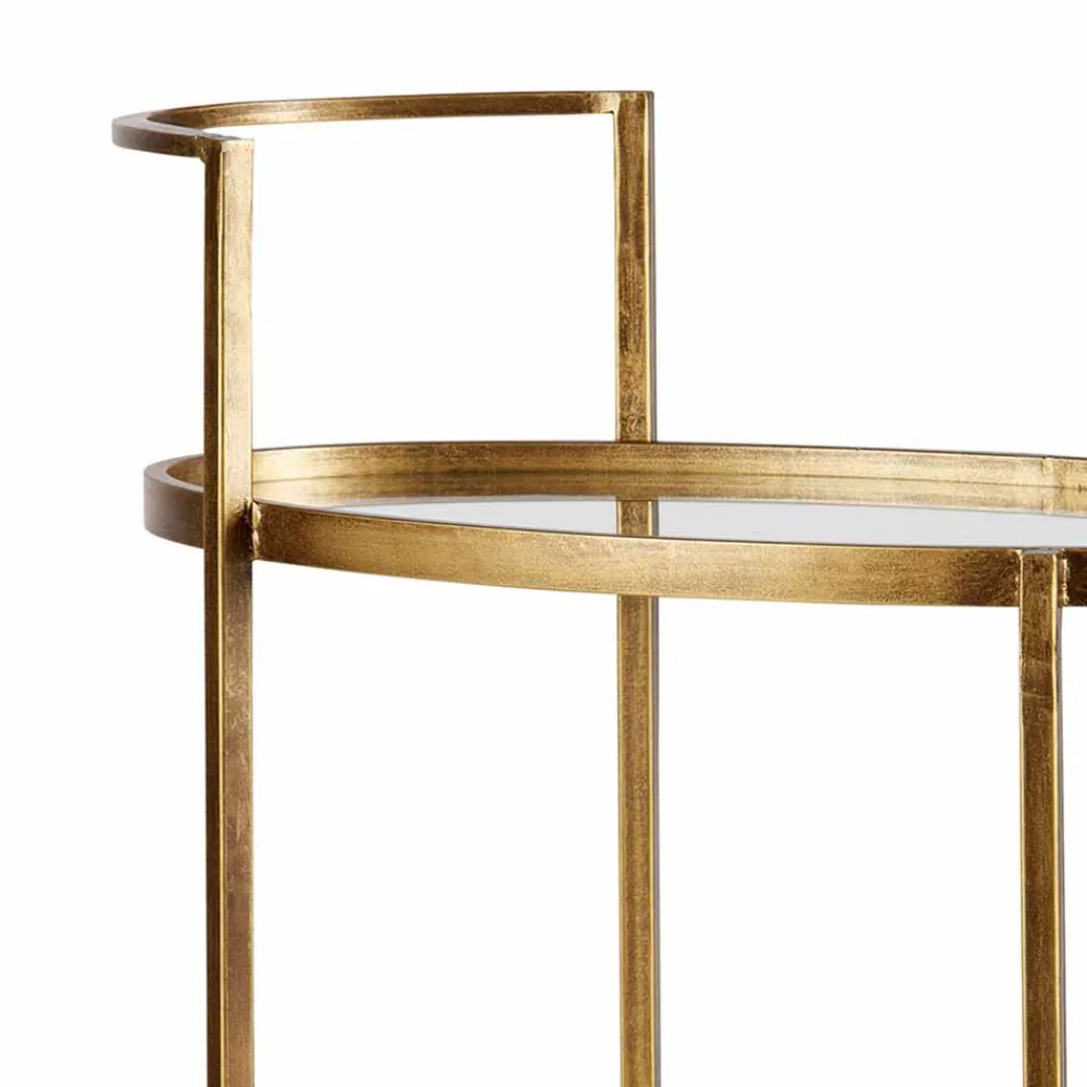 Wohnen Servierwagen|Couchtisch*Ovaler Serviertisch Burina auf Rollen in Messing mit Glas