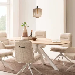 Wohnen Naturholzmöbel|Tische*Ovaler Wildeiche-Tisch mit weißem Spidergestell - French