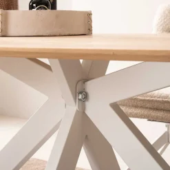 Wohnen Naturholzmöbel|Tische*Ovaler Wildeiche-Tisch mit weißem Spidergestell - French